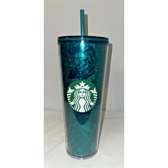 Starbucks Fall‎ 2021 Emerald Sparkle Green Glitter 24 oz Tumbler Cold Cup New