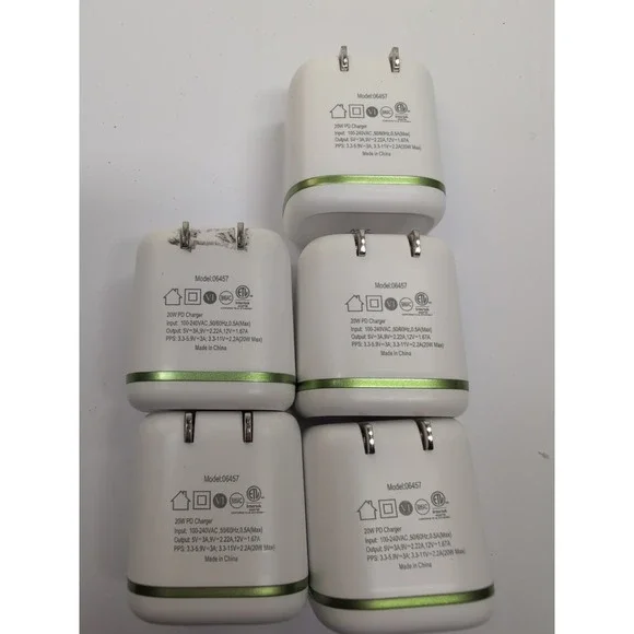 Lot of 5 AT&T Single USB-C Port 20W Power Delivery Fast Wall Charger Block White