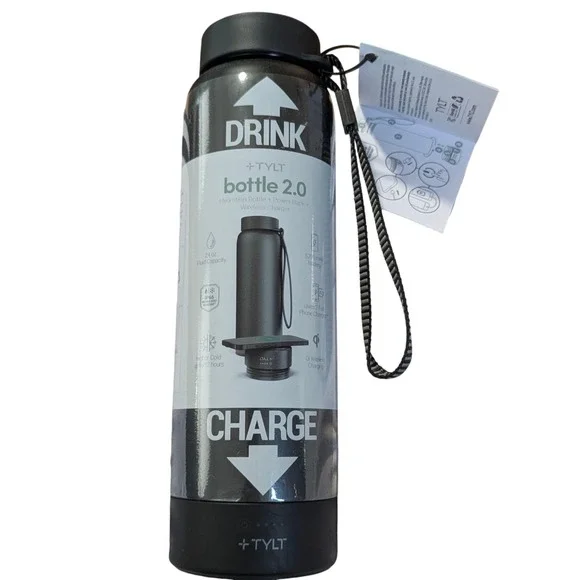 N8. TYLT Bottle 2.0 Hydration Bottle with Power Bank and Wireless Charger-Black