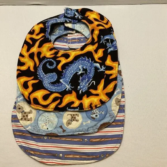 Baby Bibs‎ 3 Handmade Drool Bibs Puppy Baseball Dragon Designs