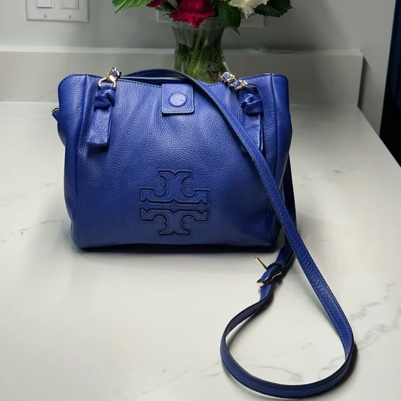 Tory Burch Harper Royal Blue Crossbody Shoulder Tote Bag EUC