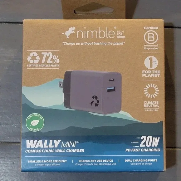 Nimble WALLY Mini Wall Charger 20W Dual Port USB-C & USB-A