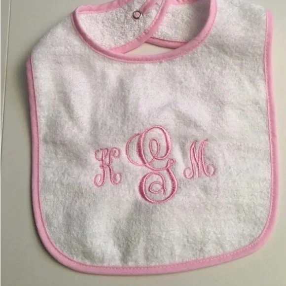 New! Custom Embroidered Pink and White Baby Bib made to order