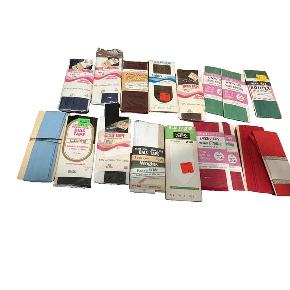 Large bundle of vintage bias tape,‎ seam binding, quilt binding