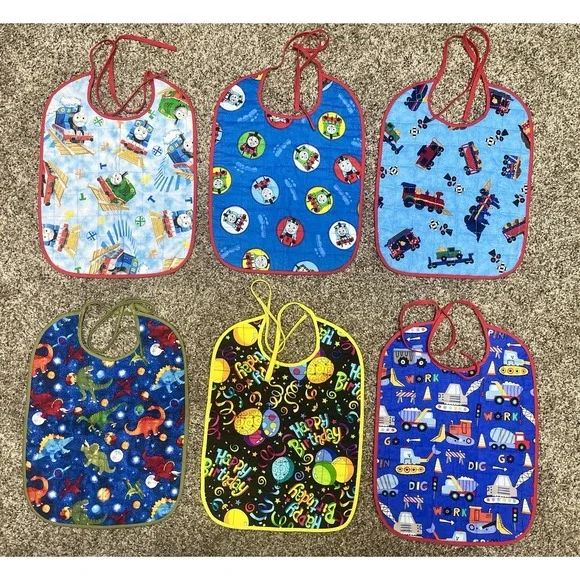 Lot‎ Of 6 Quilted Handmade Bibs Boy Theme Large Size 12