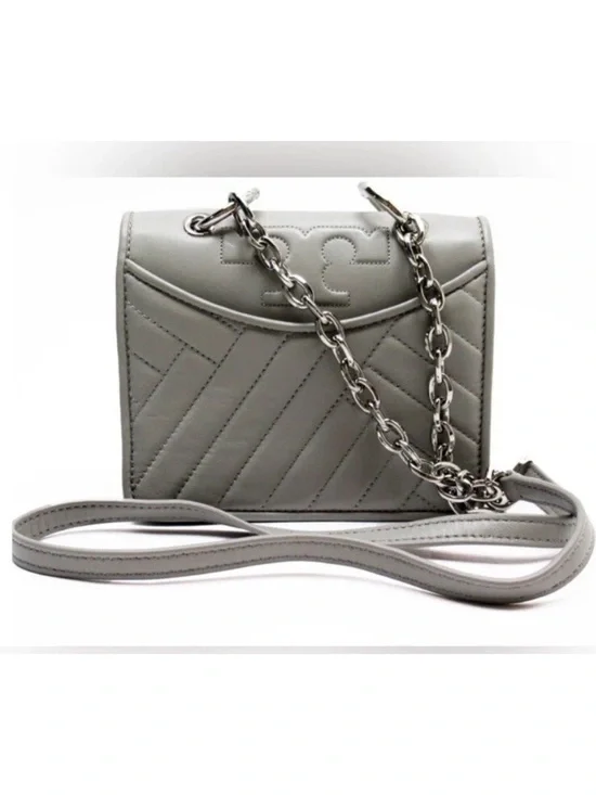 Tory Burch Gray Quilted Leather Chain Crossbody