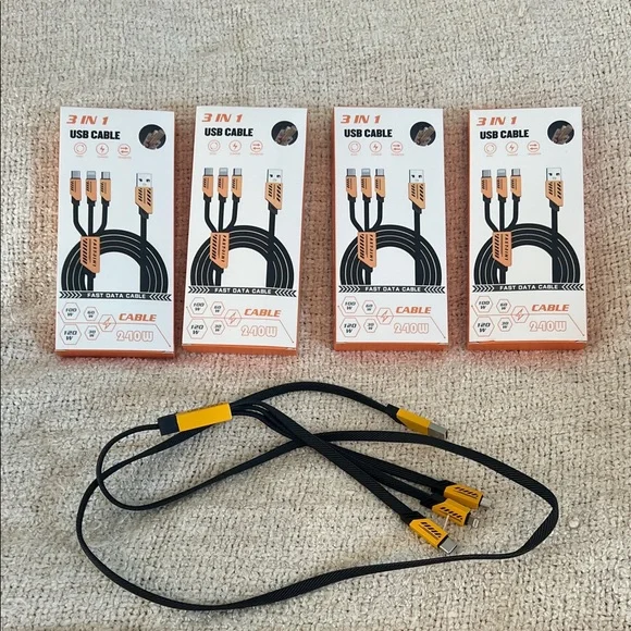 Four New 3 in 1 USB Cable Set - Black and Yellow