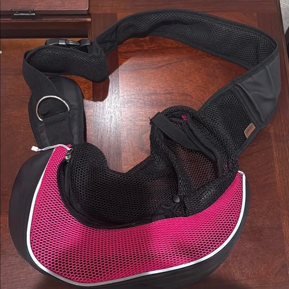 Pink and Black Mesh Pet Sling Carrier