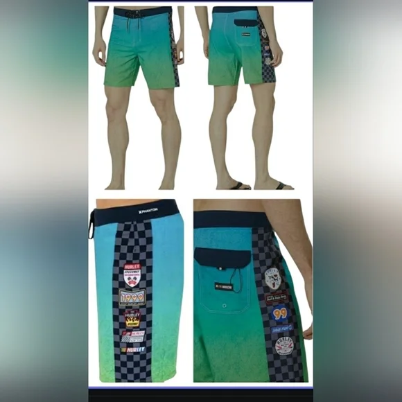Sporty Nascar Boardshorts Hurley Swim Atleasure Pool Beach Party Phantom New