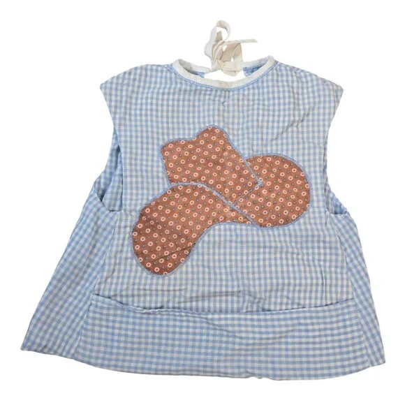 Vintage Baby Bib Blue Gingham Cowboy Hat Applique Pocket Boy Handmade Country