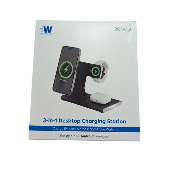 Bb. Just Wireless Portable 3 in 1 Desktop Charging Station 20W for Apple Android