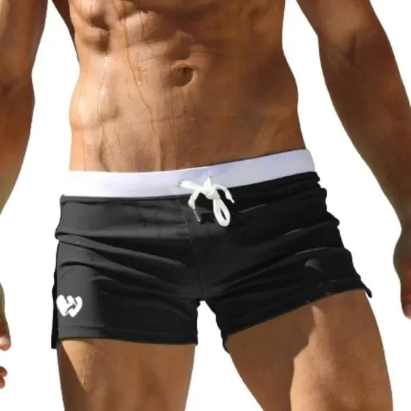 Men's Sexy Swim Trunks Back Pocket Resort Swimwear Black