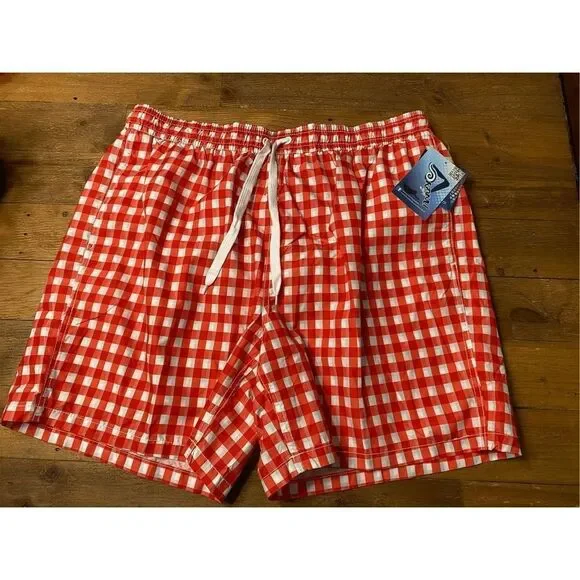 Kanu Surf XXL mens NWT St. Moritz Swim Trunks red white plaid shorts