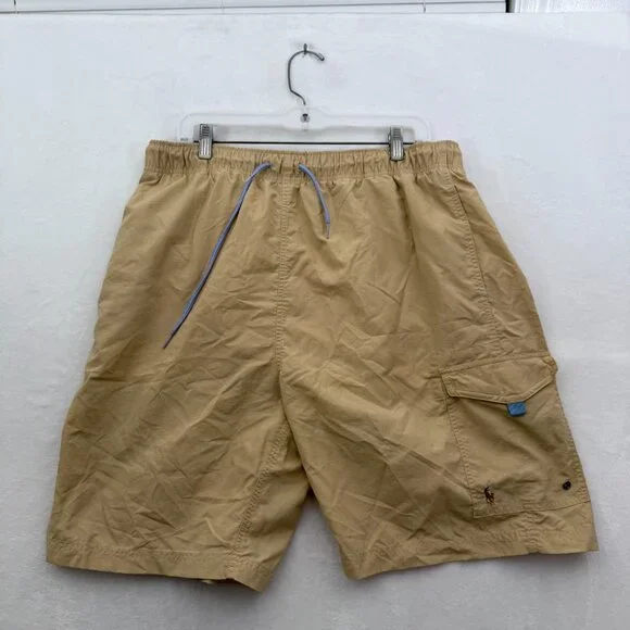 Polo Ralph Lauren Shorts Mens L Beige Swim Trunks Cargo Pocket Elastic Waist
