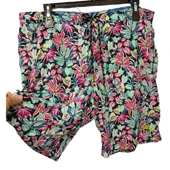 Tommy Bahama Mens XL Tropical Floral Swim Trunks Naples Board Shorts Neon Pink
