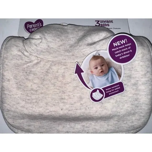 (2) Parent's Choice Newborn/Infant 3 Pack Unisex Unique Mock-Neck Drool Bib Set