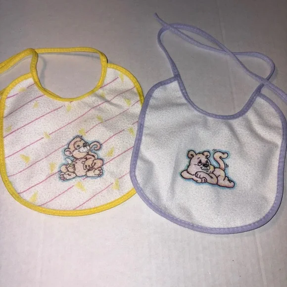 Baby Bibs‎ Set Monkey Lion Terry Cloth Feeding Burp Cloths VTG