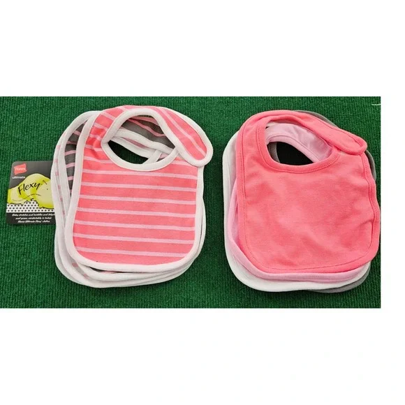 Hanes Ultimate Flexy Baby Bibs 8 Pack Pink Stripe Gray‎ White Soft Cotton Blend