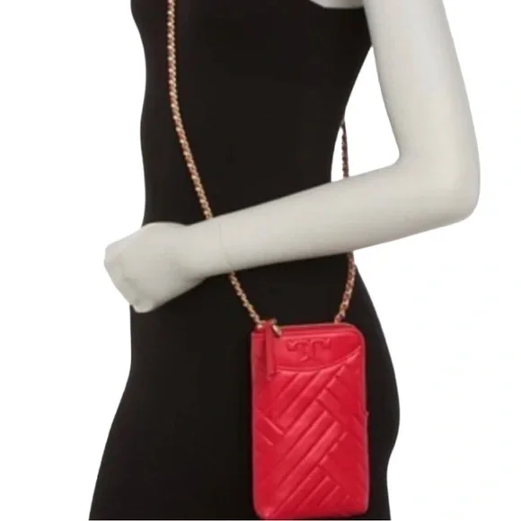 Tory Burch Alexa Phone Crossbody Quilted Red