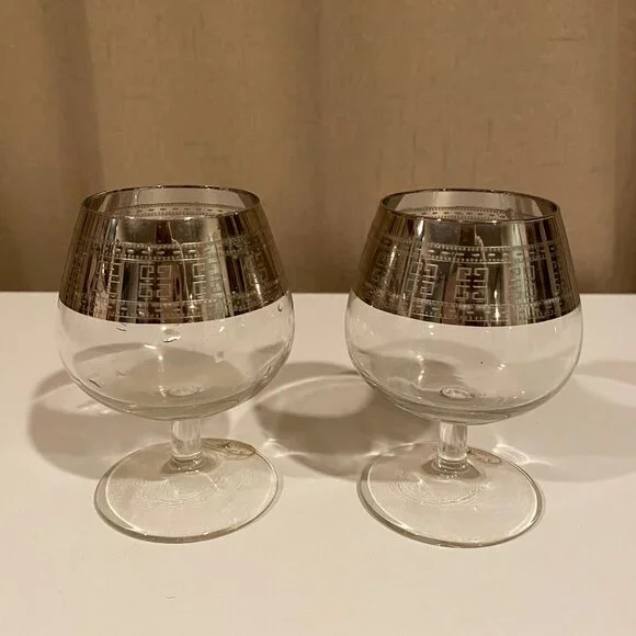 Vintage Preziosi Crystal‎ Glasses w/ Silver Rim Greek Key Murano Medici Italy