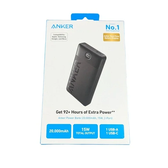 Cc5U Anker 20,000 mAh 15W 2-Port Portable Charger Battery Power Bank Black Used‎