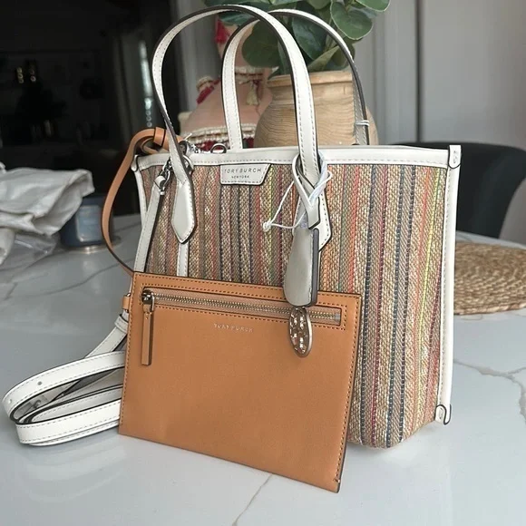 Tory Burch Small Perry Stripe Raffia Tote