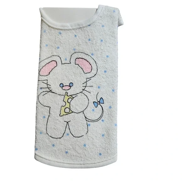 Vintage Terry Cloth Baby Bib Mouse Cheese‎ Polka Dot Print One Size Kidcore