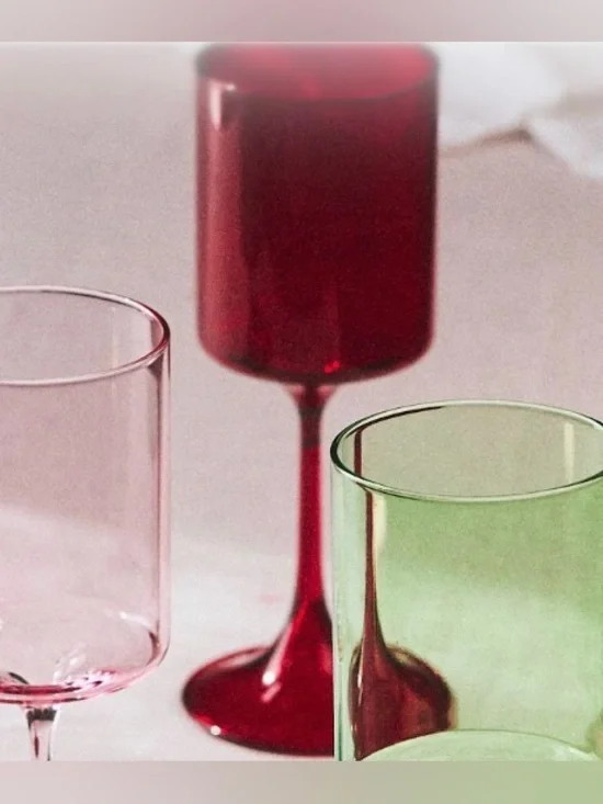 Anthropologie Morgan Red Colored Glass Wine Set 4