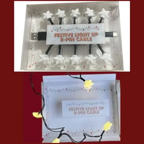 Vivitar Festive Stars Light‎ Up 8-Pin USB-C Phone Charging Cable Christmas NEW