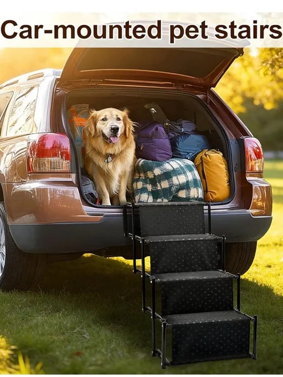 4 steps Car-Mounted Pet Stairs for Dogs - Black