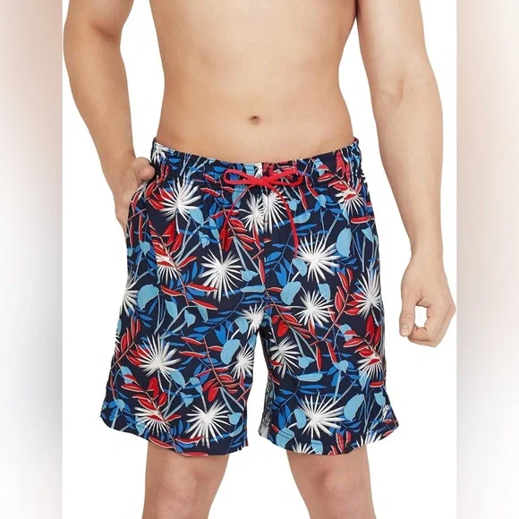 Speedo Men's Standard Swim Trunk Short Length Redondo Printed Blue/Red Size M
