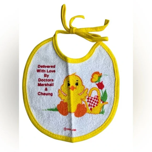 Vintage 1983 Baby Duck Bib Butterfly “Delivered With Love By Marshall & Cheung”