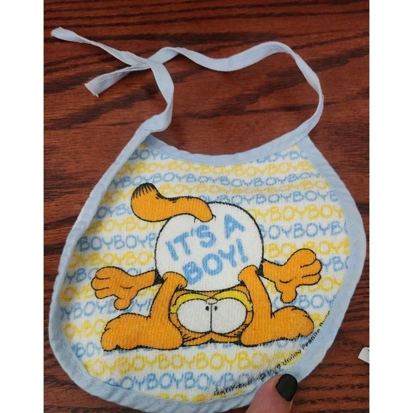 Vintage‎ Garfield Cat Bib With Plastic/Vinyl Backing It's A Boy GUC