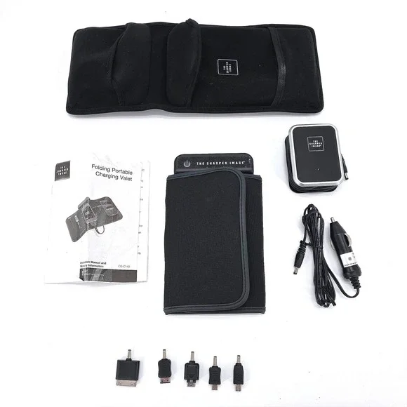 Sharper Image Folding Portable Charging Valet CG-C140 Black Travel Kit AC DC