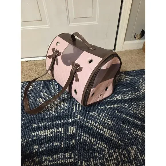 Pink Pet Carrier Brown Shoulder Bag