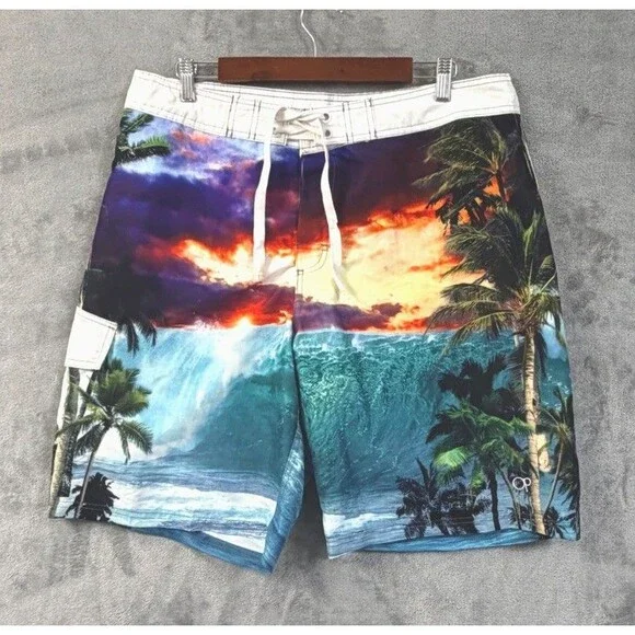 OP Ocean Pacific Board Shorts Men’s 38 Tropical Beach Sunset Swim Trunks