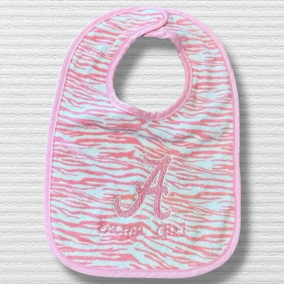 Alabama Crimson Tide “Bama Girl” Embroidered Pink Zebra Strip Bib