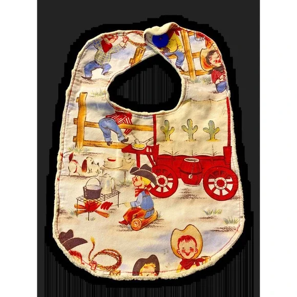 Cowboy Western Bib Handmade Cloth Fabric Minky Soft Back Boys Girls Baby 0-12M