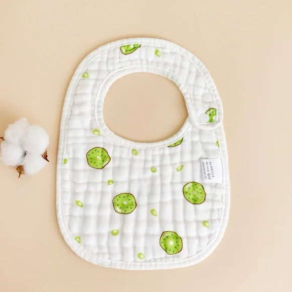 Snap Muslin White & Green Kiwi Baby Bib