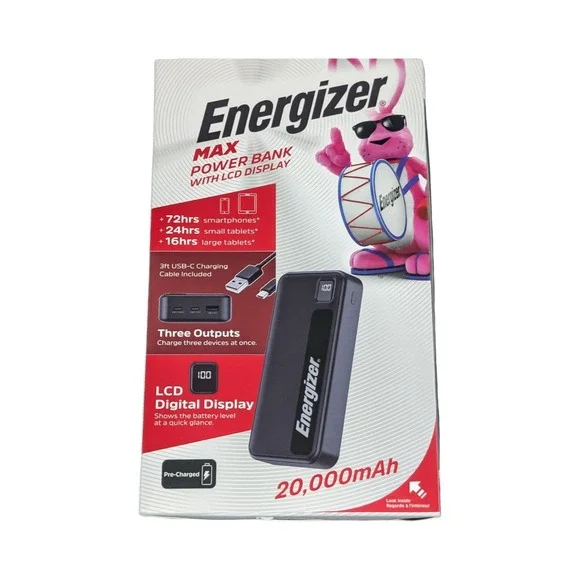 Pp1U Energizer 20,000 mAh Max 15W UE20035C Power Bank Portable Charger w/ LCD