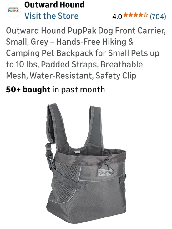 Outward Hound Grey Front-Load PupPak Hands-Free Dog Carrier..OFFERS WELCOME!