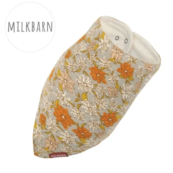MilkBarn Grey Floral Bamboo Kerchief Bib