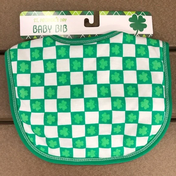 🎈$6🎈NEW St. Patrick's Day Baby Bib Green White UNISEX Kids
