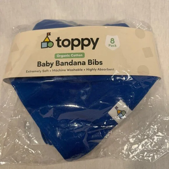 Toppy Organic Cotton Baby Bandana Bibs 8 Pack Royal Blue New Soft Absorbent
