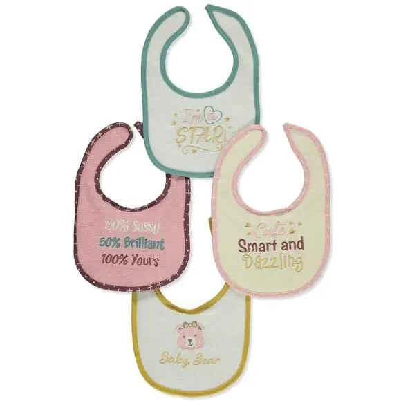 Petite L'Amour‎ Baby Girls' 4-Pack Baby Bibs One Size Pink Cute Sassy Star Bear