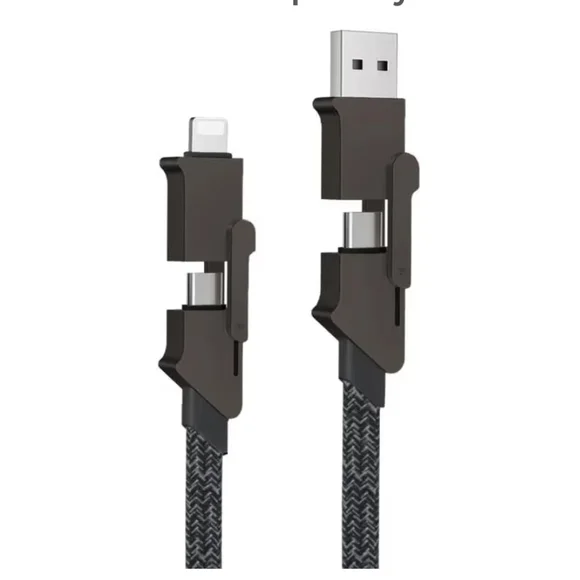 NWT 4-in-1 60W Fast-Charging Cable – Lightning, USB-C, Micro-USB 1m Cord
