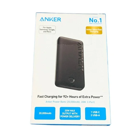 Cc5Uf Anker Power Bank 20000mAh, 20W, 3-Port,USB-C & 2 USB-A)‎ W/PD Black Read⬇️