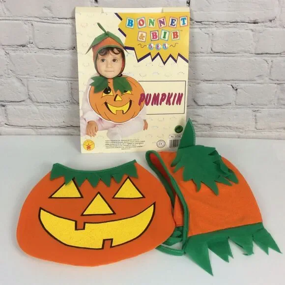 Pumpkin Bonnet & Bib Costume Halloween Party Theater Unisex Orange/Green/Yellow