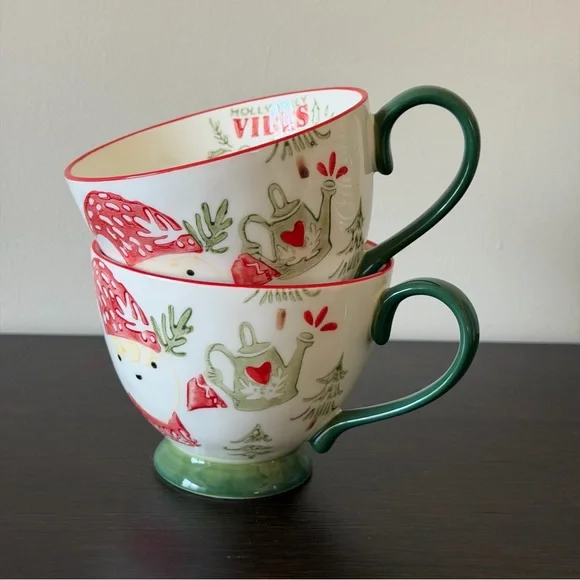 World Market Holly Jolly Vibes Christmas Mugs Woodland Santa Set of 2 NWOT