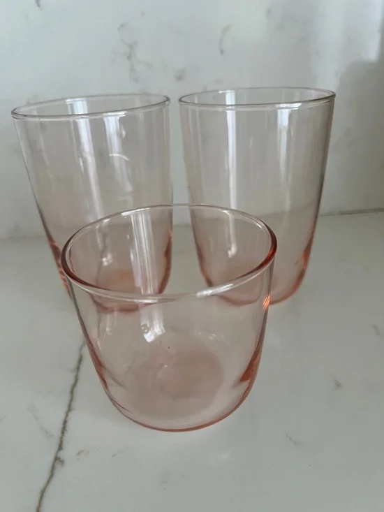 Set of 3 Pink Glass Tumblers - Elegant Home Dining Drinkware